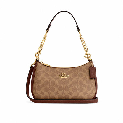Teri Schultertasche aus Signature Canvas – Gold/Braun